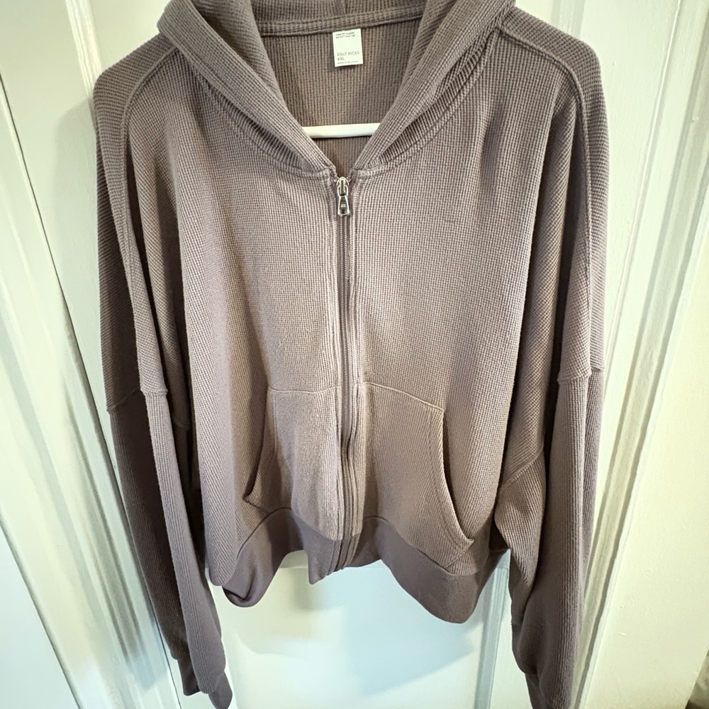 Gilly Hicks Cozy Waffle Zip-Up Hoodie in “Dark Mauve”
